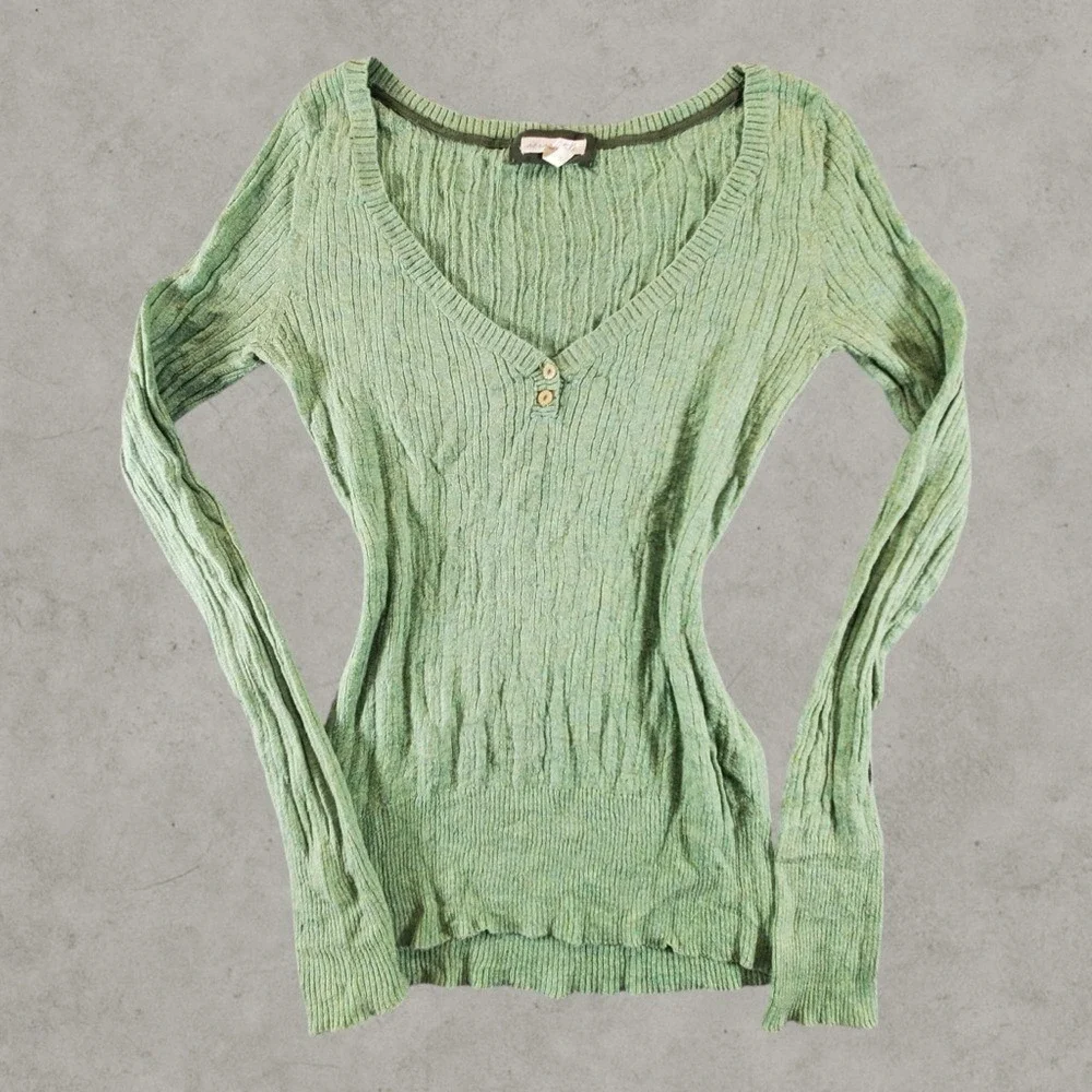 Aeropostale Shirt Womens Large Green Henley Babydoll Top Y2K Vintage V Neck